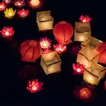 Japanese autumn lantern festival night river