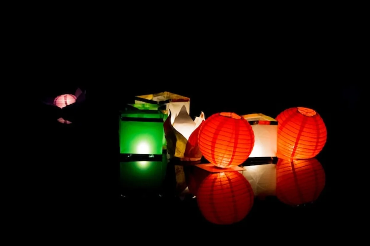 japanese autumn lantern festival crowd river