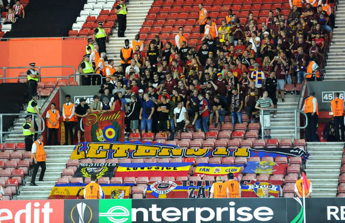 Sparta Prague fans celebrating European goal in stadium