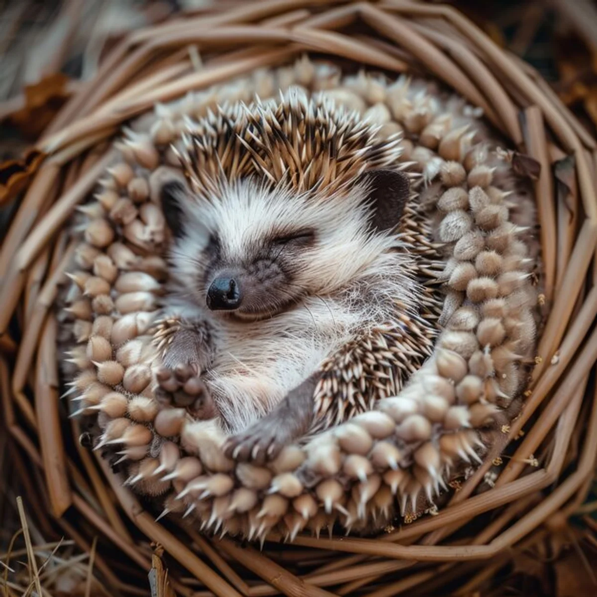 hedgehog hibernation nest cold closeup