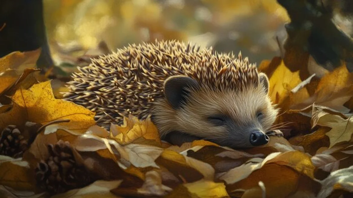 hedgehog sleeping leaves autumn nature