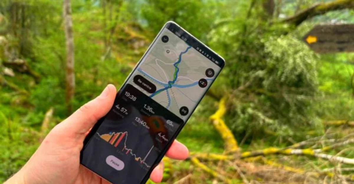 hiker using offline map Europe mountain trail app