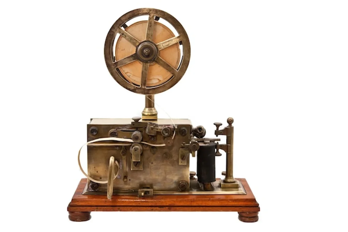 vintage telegraph machine close up