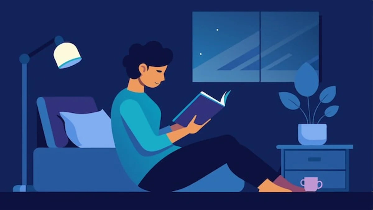 person reading book before bed instead of looking at phone