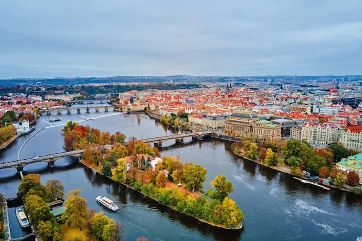 czech autumn forest colorful leaves aerial view