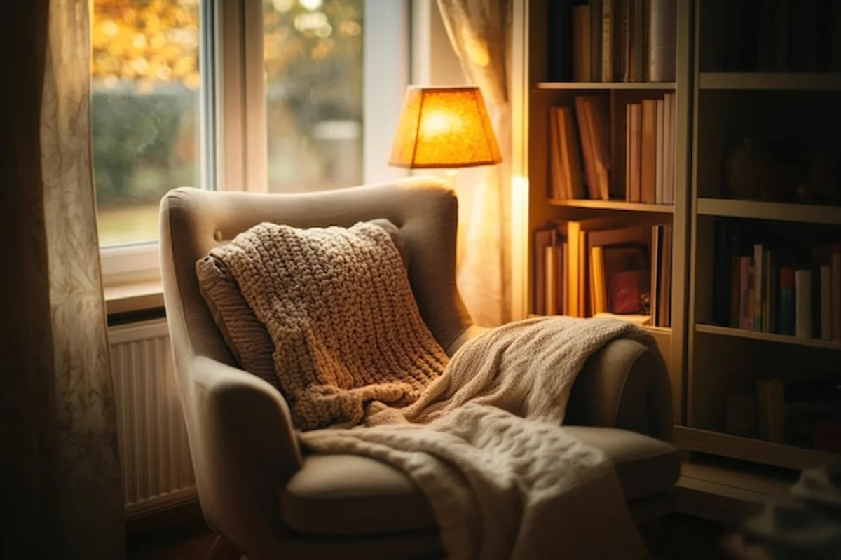 relaxing living room with ambient autumn lighting