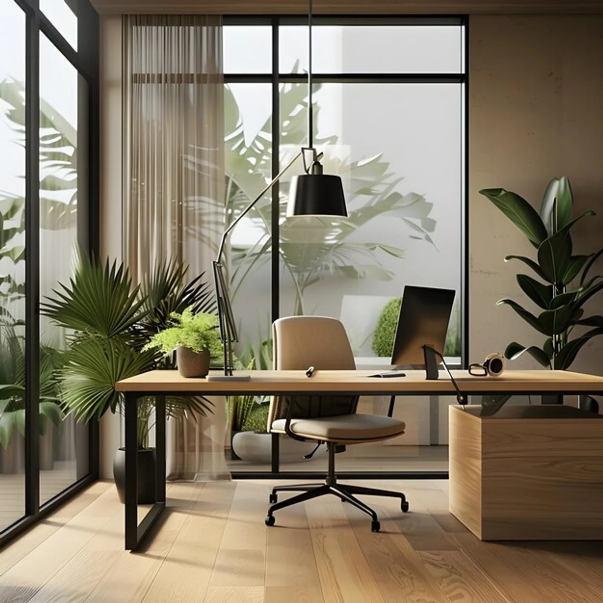 focused workspace, calm natural light, productivity minimalism