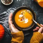 pumpkin soup top view autumn cozy table