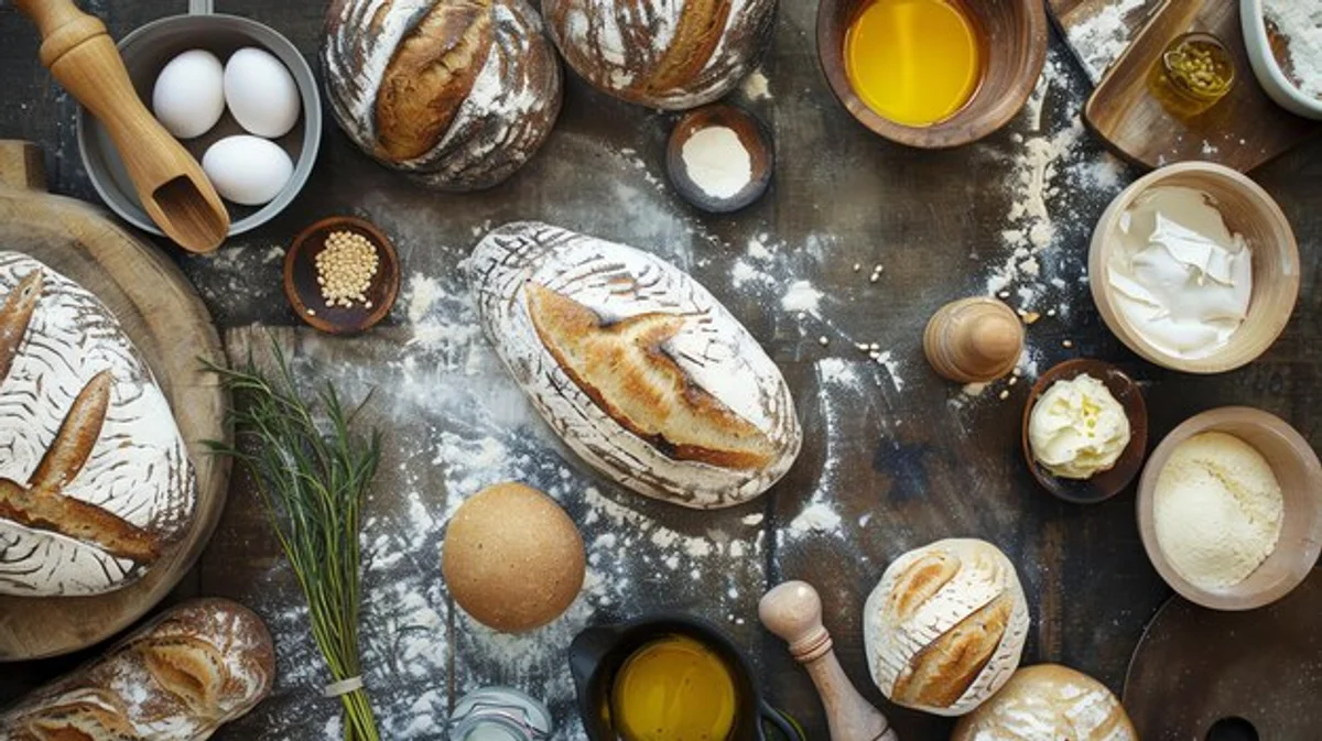 freshly baked artisan bread flour ingredients