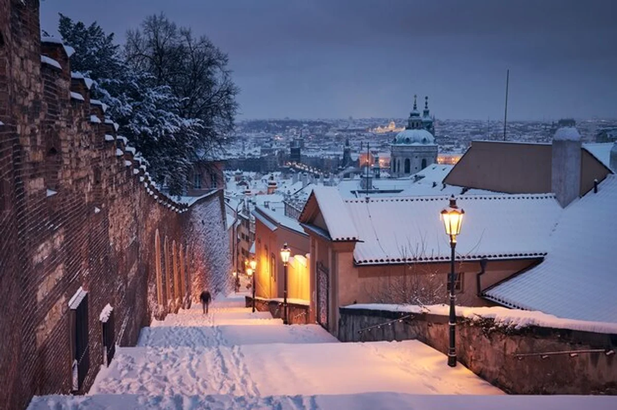evening walk winter Prague