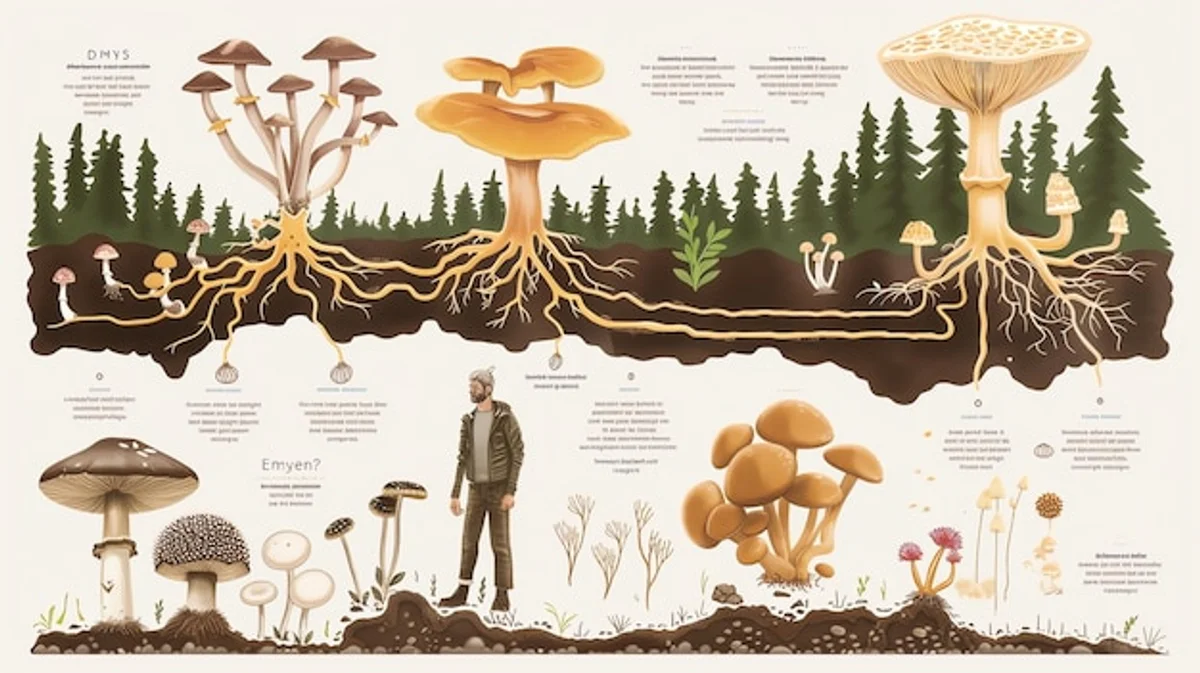 forest mushroom mycelium underground network illustration
