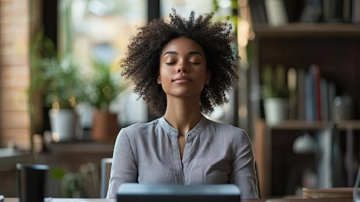 focused breathing technique at work desk