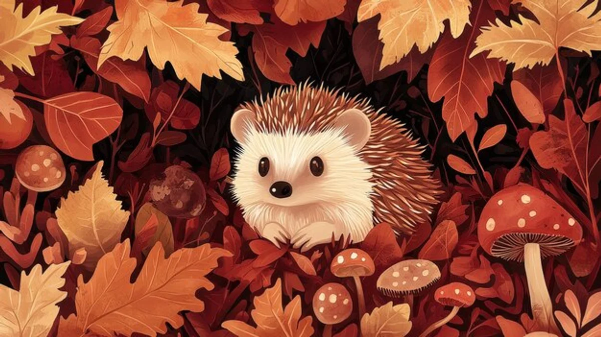 hedgehog hiding in autumn leaves