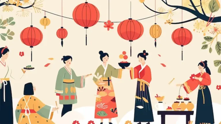 asian harvest festival family celebration lanterns food