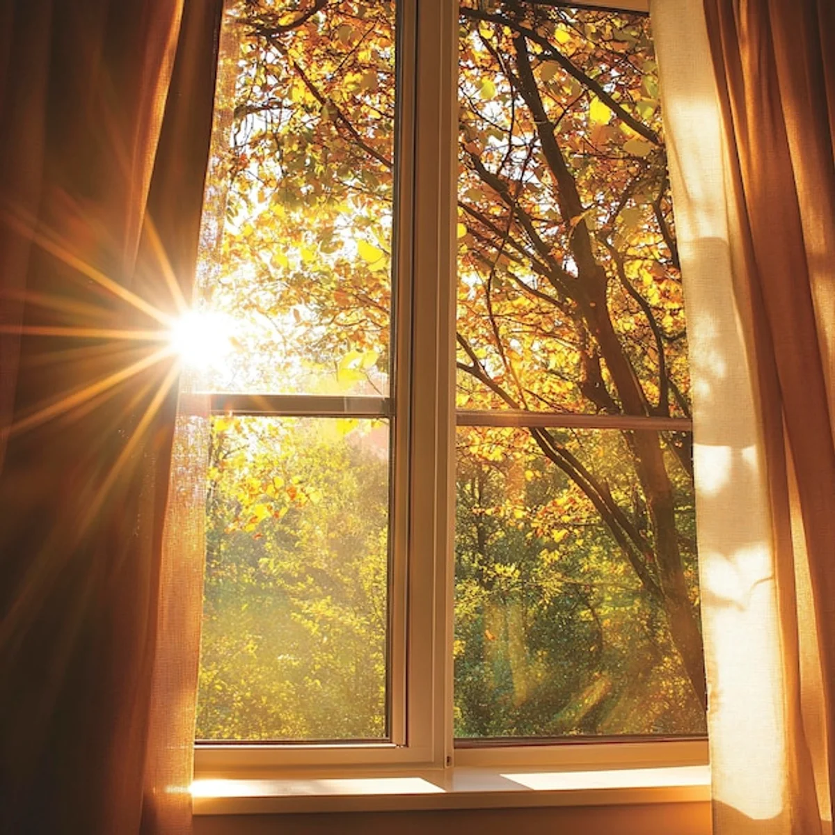 autumn sunlight through window indoor mood