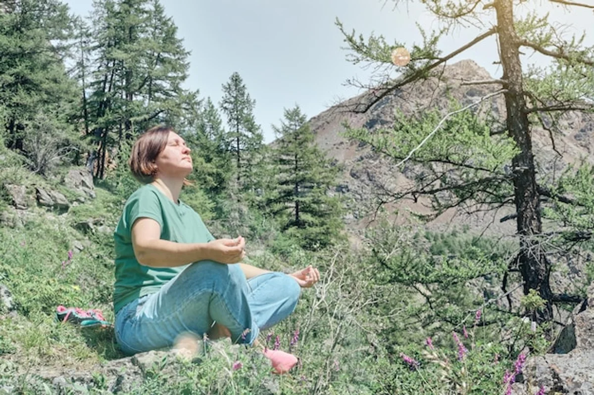 mindfulness meditation nature park Europe people relaxing