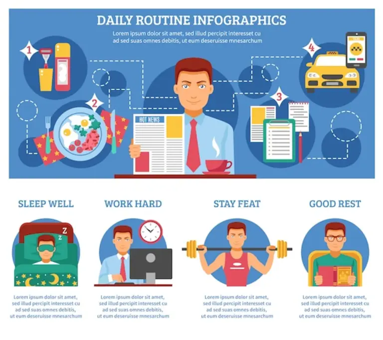 adult morning healthy routine organized workspace relaxation