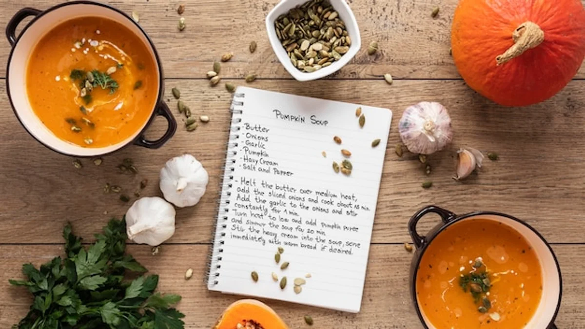 pumpkin soup ingredients preparation flatlay