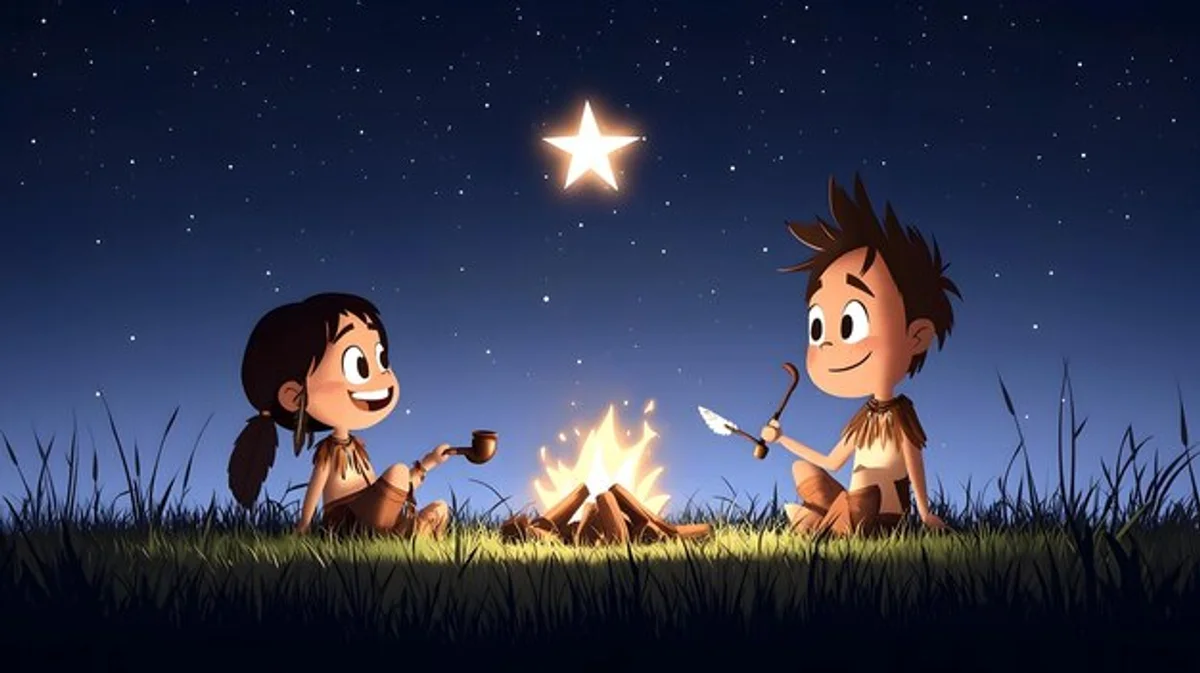 native american folklore camp fire night illustration