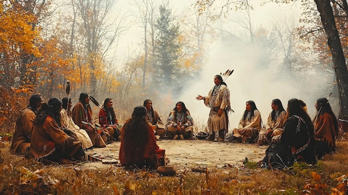 indigenous wisdom storytelling by fire illustration