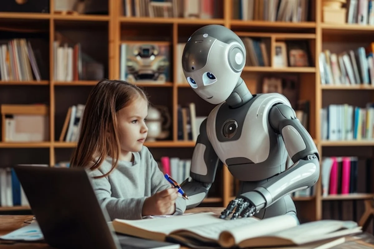 students using laptop for homework with artificial intelligence