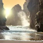 dramatic tidal wave coastline sunrise