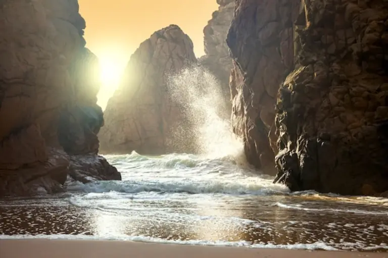dramatic tidal wave coastline sunrise