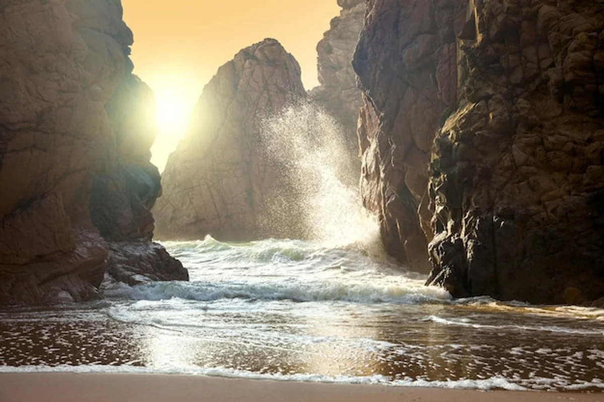 dramatic tidal wave coastline sunrise