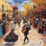 colorful day of the dead parade in european city