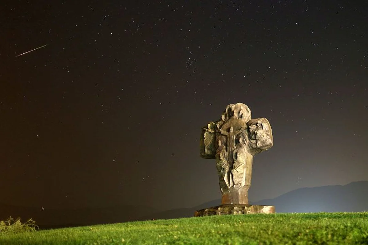 meteor shower over autumn landscape in Central Europe