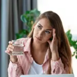 relieved person after drinking water headache office