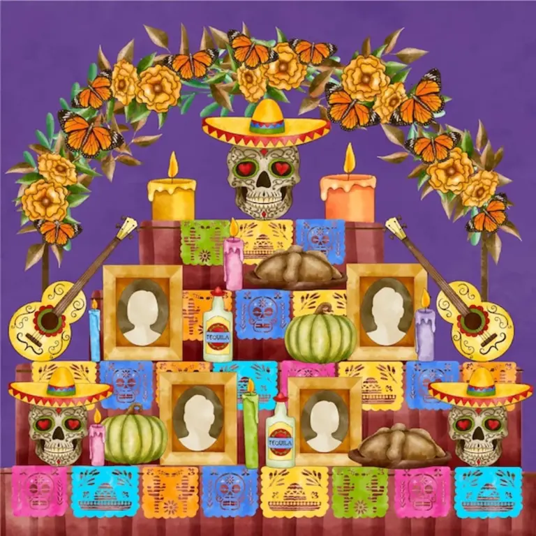 colorful day of the dead altar at home