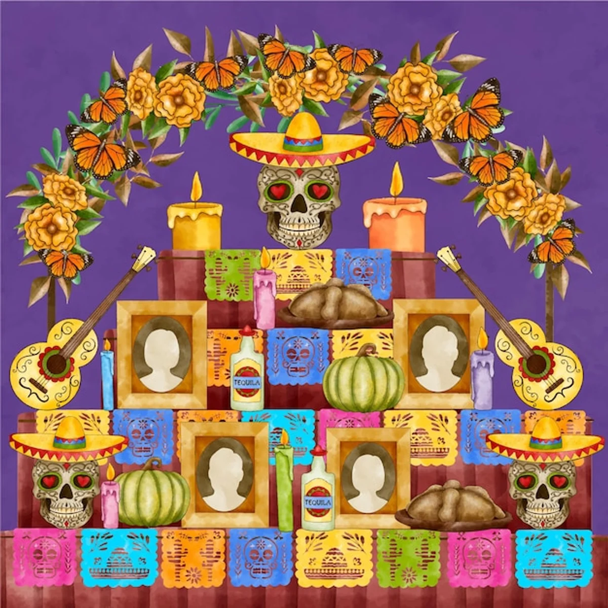 colorful day of the dead altar at home