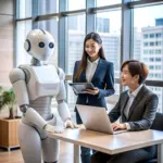 AI and humans working together in modern office