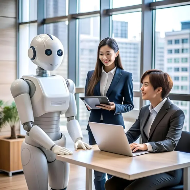 AI and humans working together in modern office