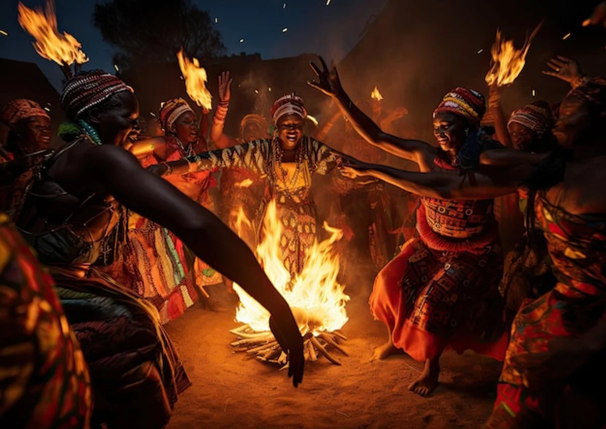 traditional african festival fire night dance