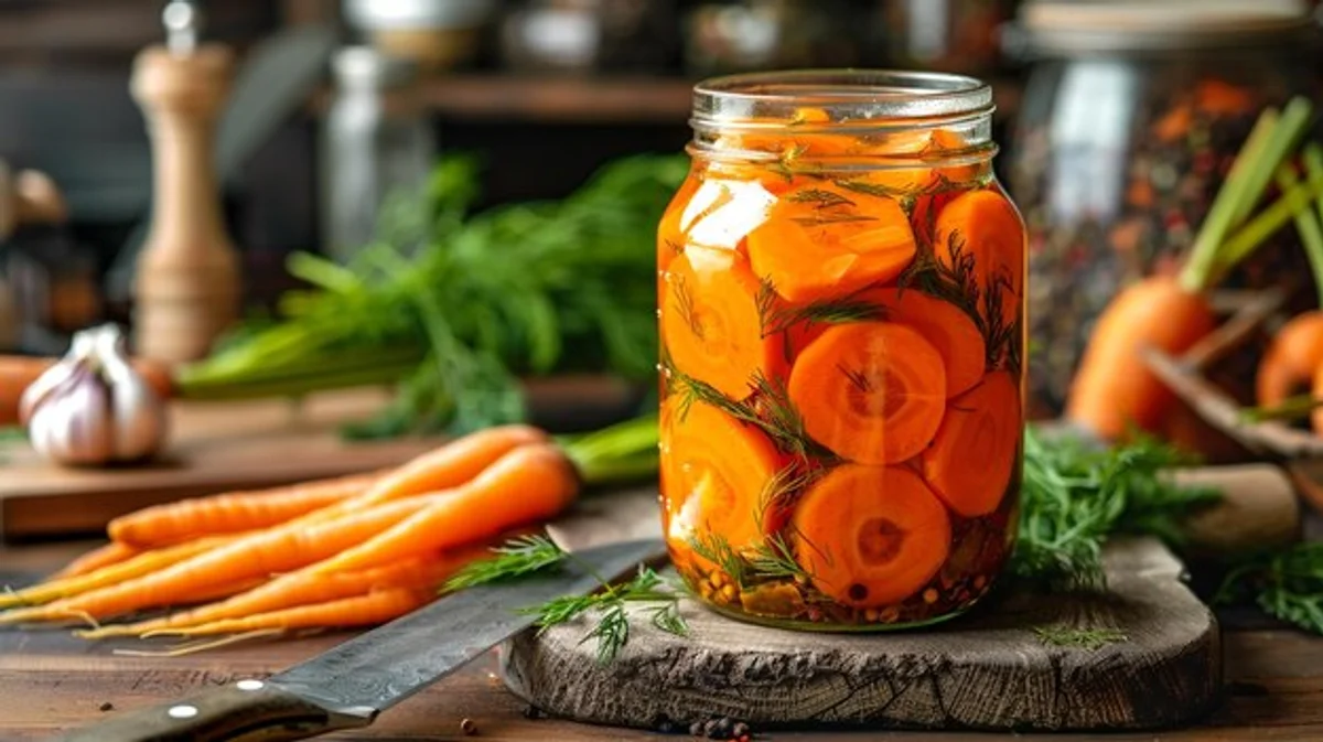 homemade pickled carrots with herbs