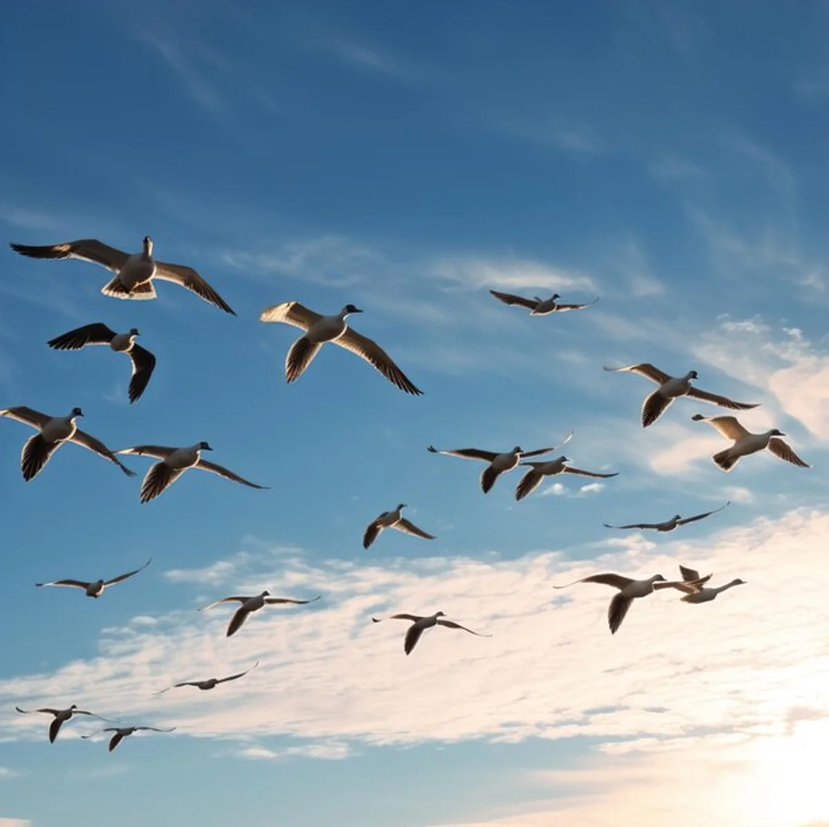 migrating birds over Czech landscape autumn sky