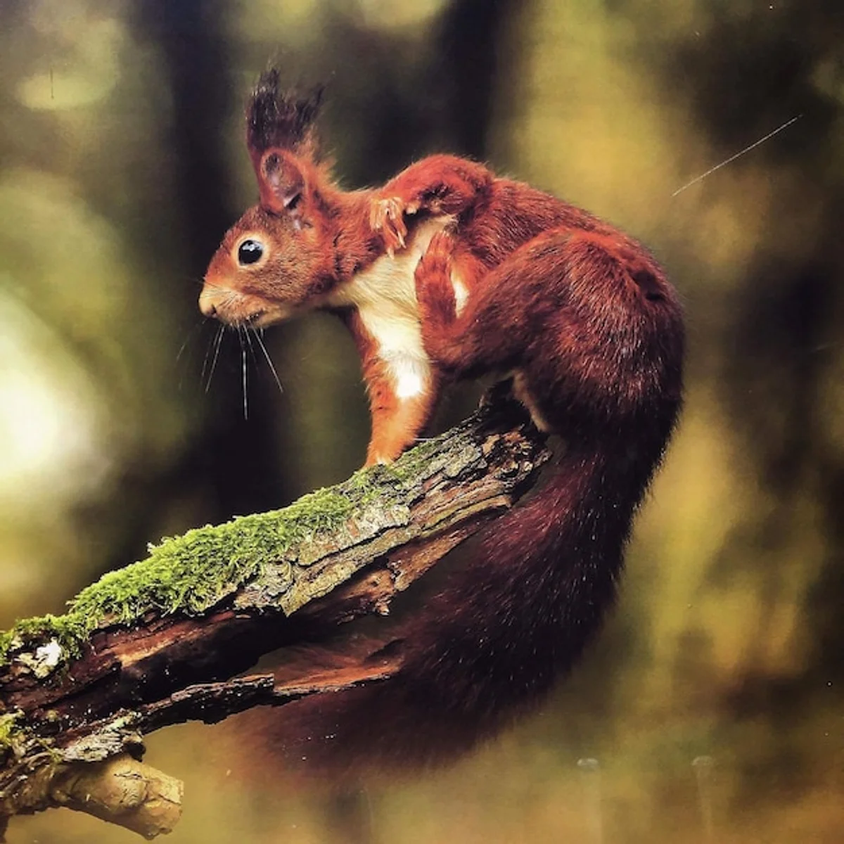 eurasian red squirrel nest building autumn tree
