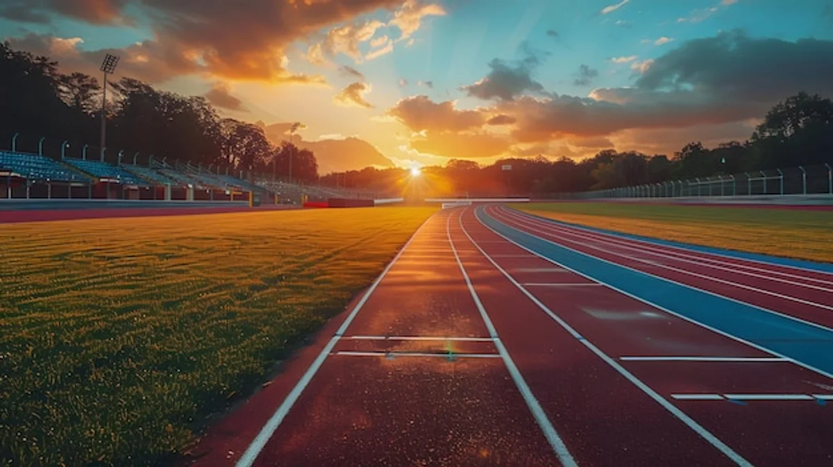 historic athletics stadium during sunset