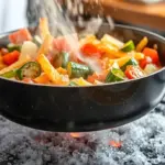 crispy pan fried vegetables colorful modern kitchen