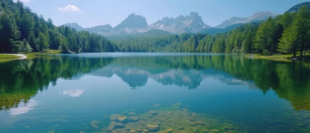 pristine alpine lake panoramic view summer