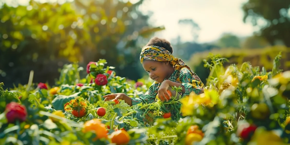 Women and children harvesting crops Africa autumn