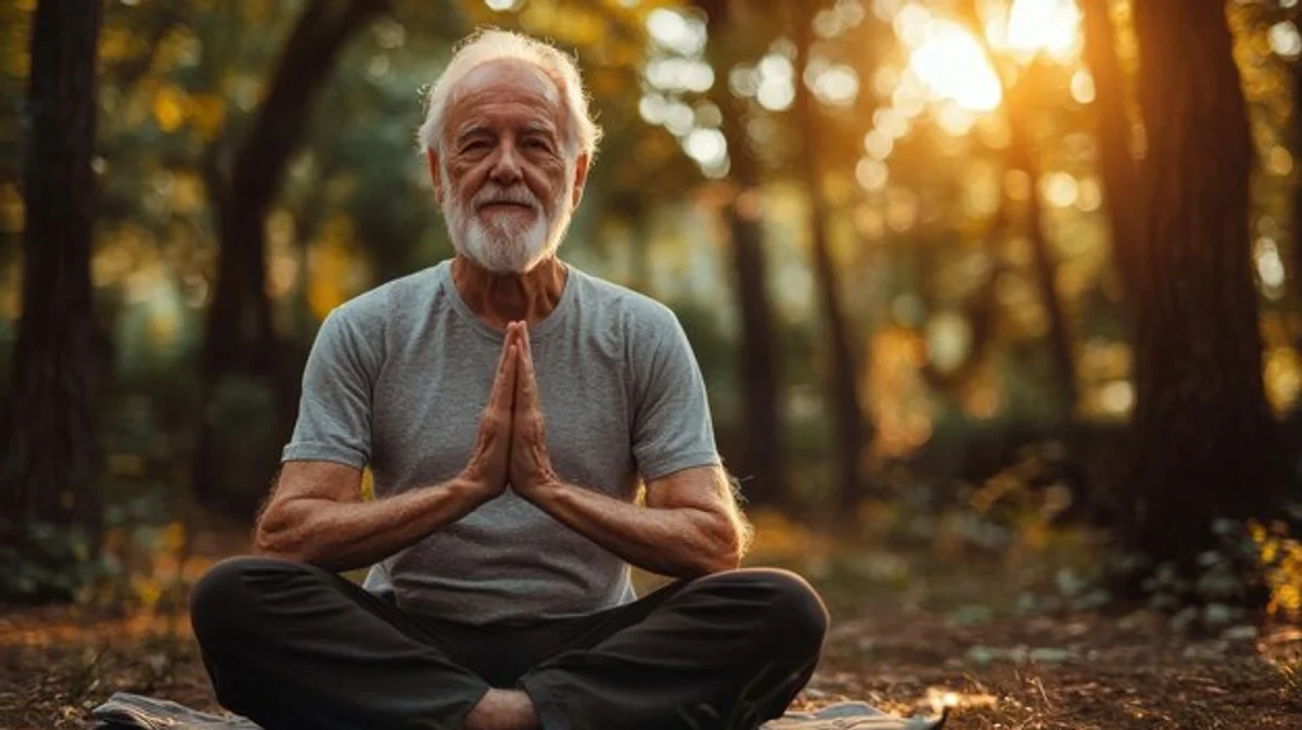 person practicing mindful breathing at home in autumn