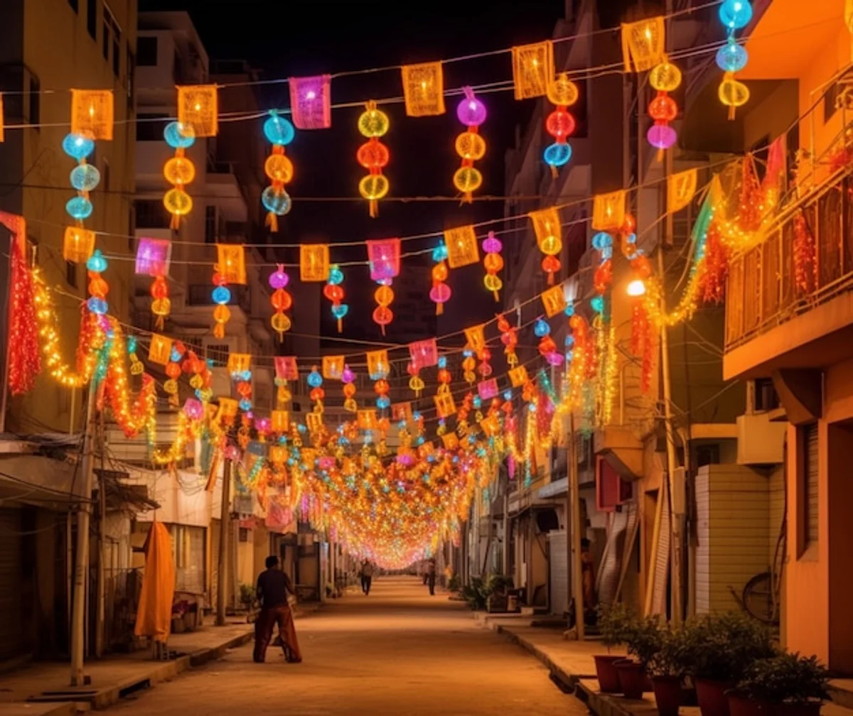 Diwali festival night street lights India
