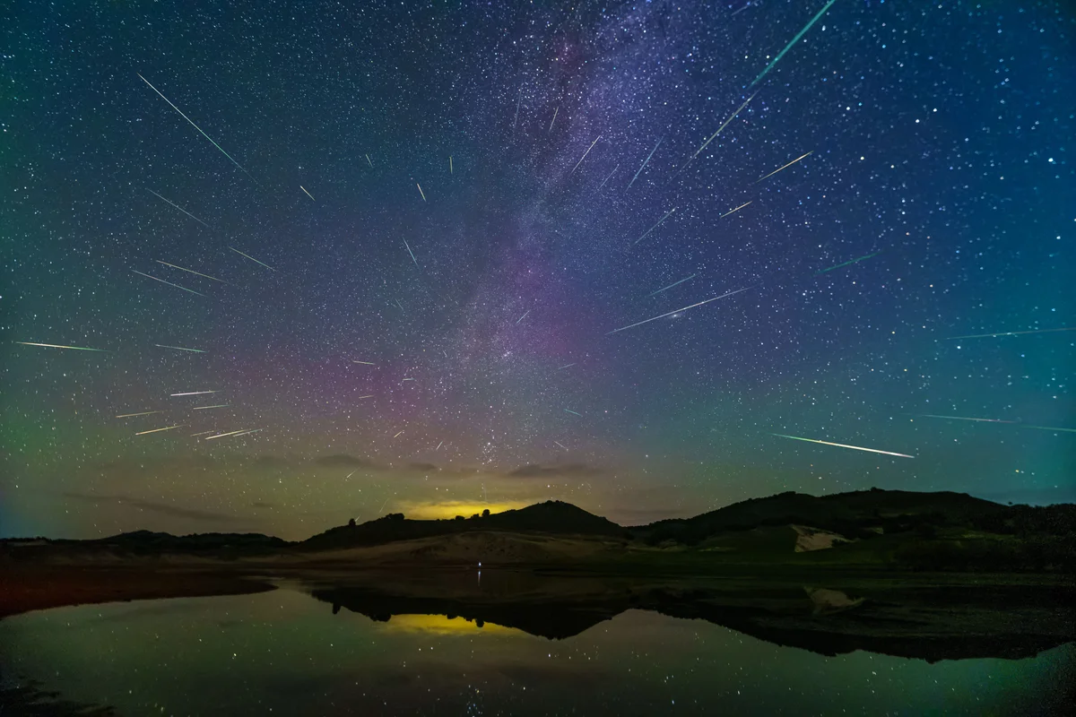 October meteor shower night sky landscape Czech Republic