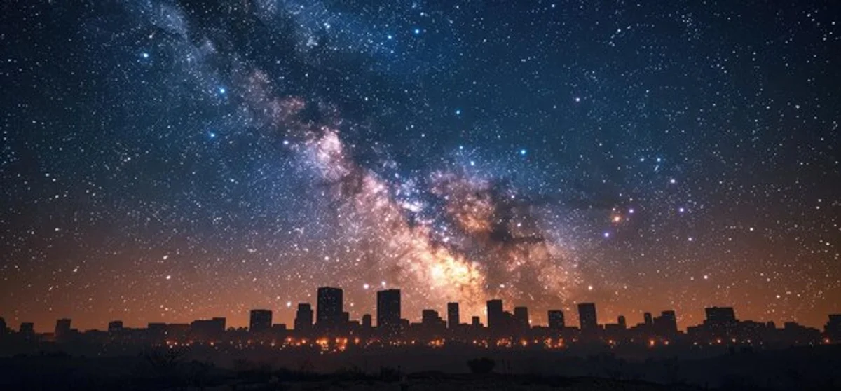 orion constellation over european village autumn