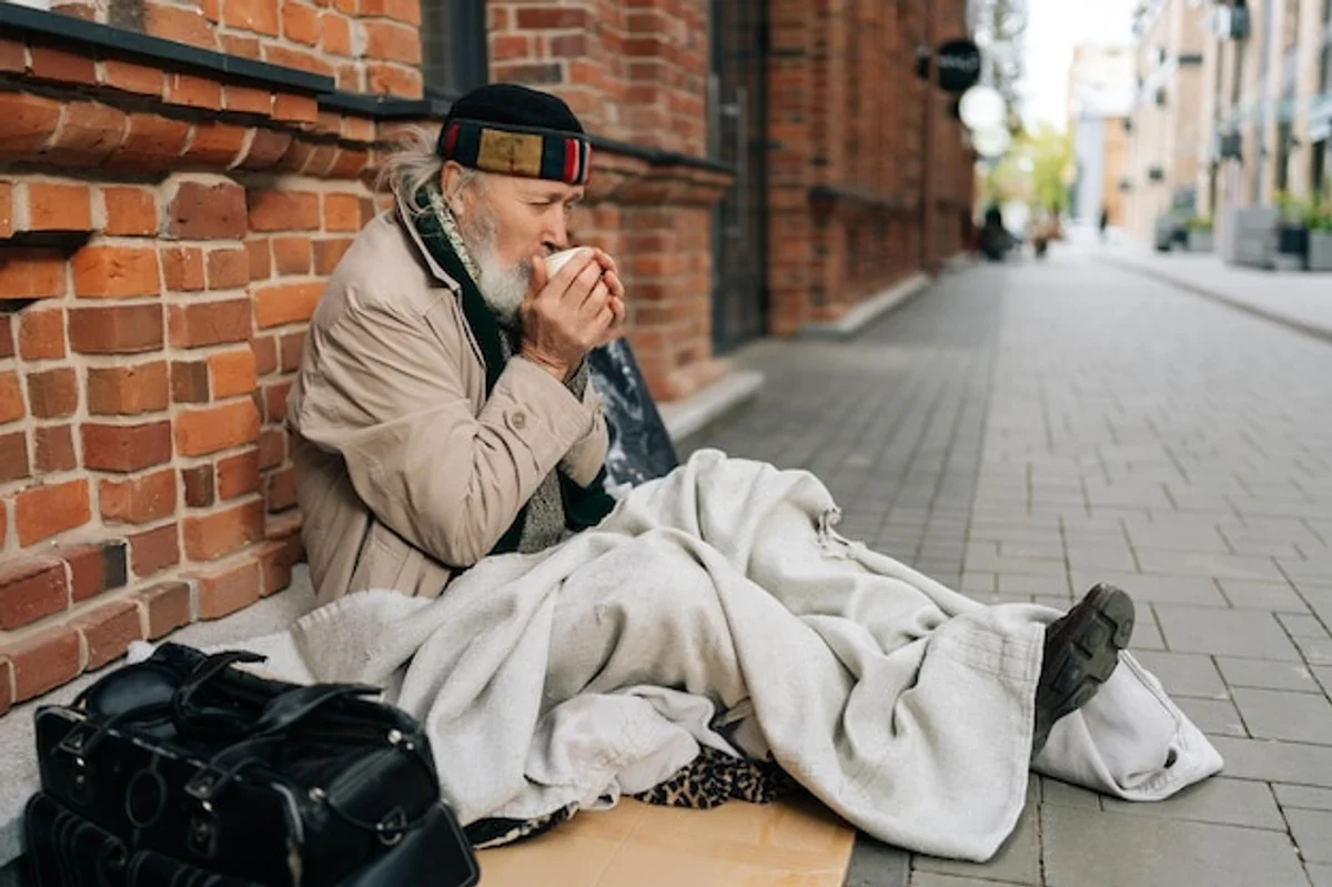 tired person autumn city street