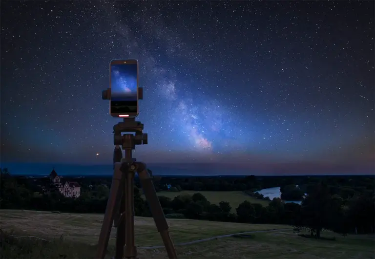 home stargazing with smartphone czech window night