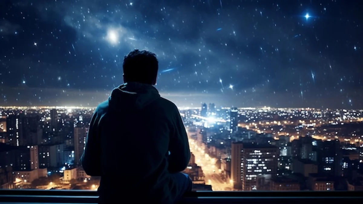 stargazing home window night city